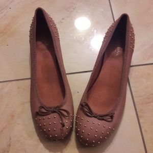 Italian leather rose ballerina shoes with heal